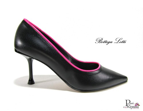 Scarpe decoltè donna con tacco a spillo basso punta in pelle nero Bottega  Lotti | eBay