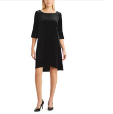 Petite Chaps Velvet Bell-Sleeve Dress - Colors: Black, Purple - MSRP $110.00  P