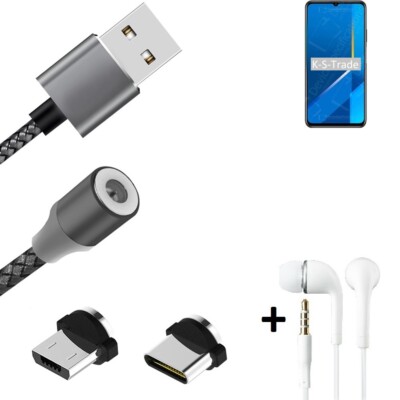 Daten-Lade-Kabel + Kopfhörer für Huawei Honor X10 Max mit USB-Typ C u. Micro-U