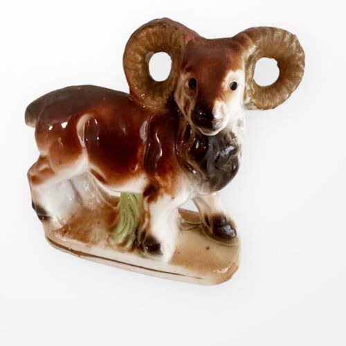 VINTAGE Miniature Porcelain Billy Goat Ram Bighorn Japan 3" Kitsch Decor MCM - Picture 1 of 8