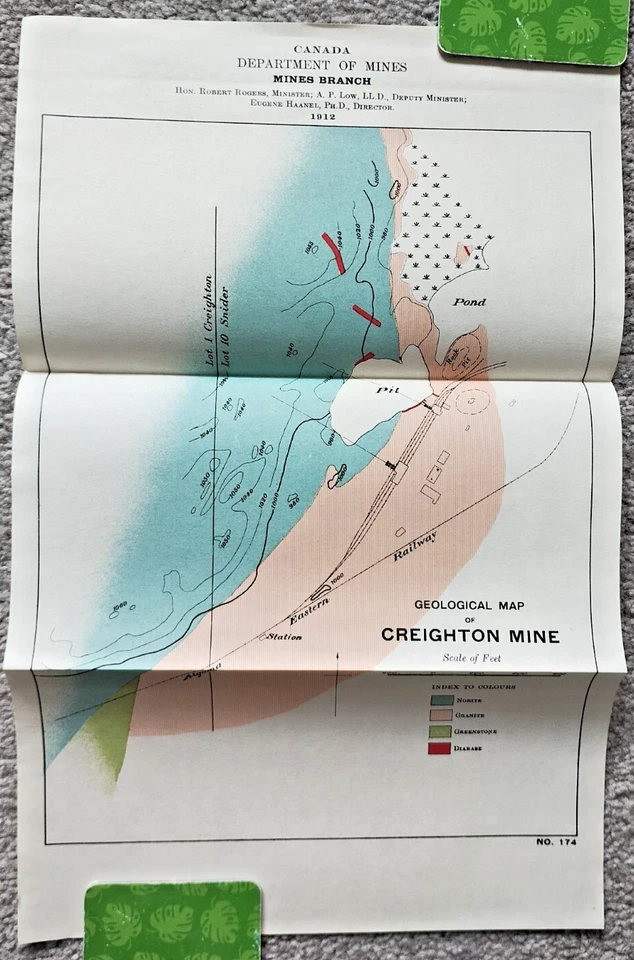 1913 Antique Geological Map of Creighton Mine, Ontario - Canada - Image 1 of 1
