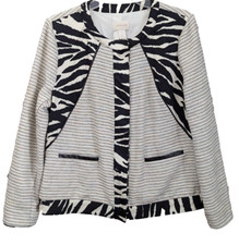 Chico's Blazer Jacket Woman M Linen Blend Zebra Stripe Metallic Snap Mob Wife