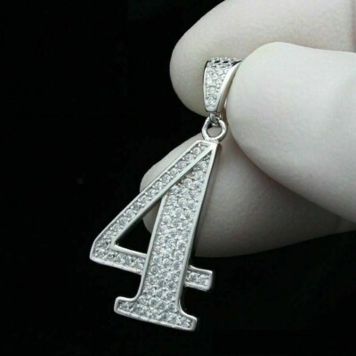 Unique 2Ct Round Cut Number ''4'' Pendant 14K White Gold Finish 18'' Free Chain