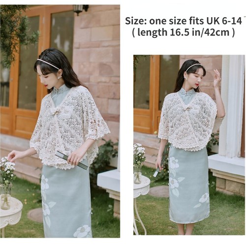 Women Floral Lace Hollow Out Poncho Cape Jacket Wrap Shawl Cloak Elegant - Picture 4 of 12