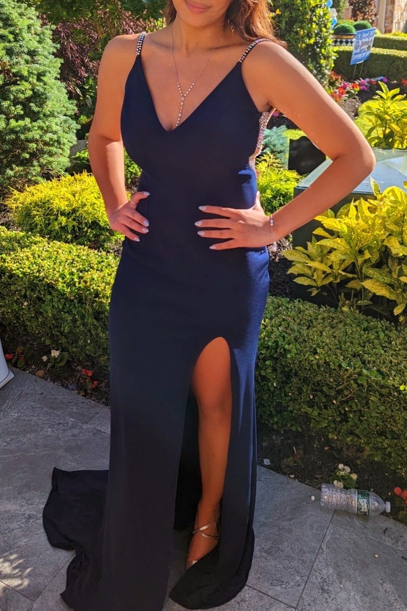 Jovani black prom dress. Sequin/beads, gold & silver. Slit... Worn once.  Size 8 | eBay