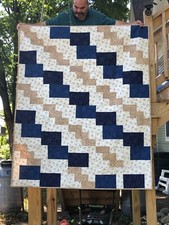 Marching Snowmen - Lap Quilt Blue Tan Cream Snow flakes Warm fun 