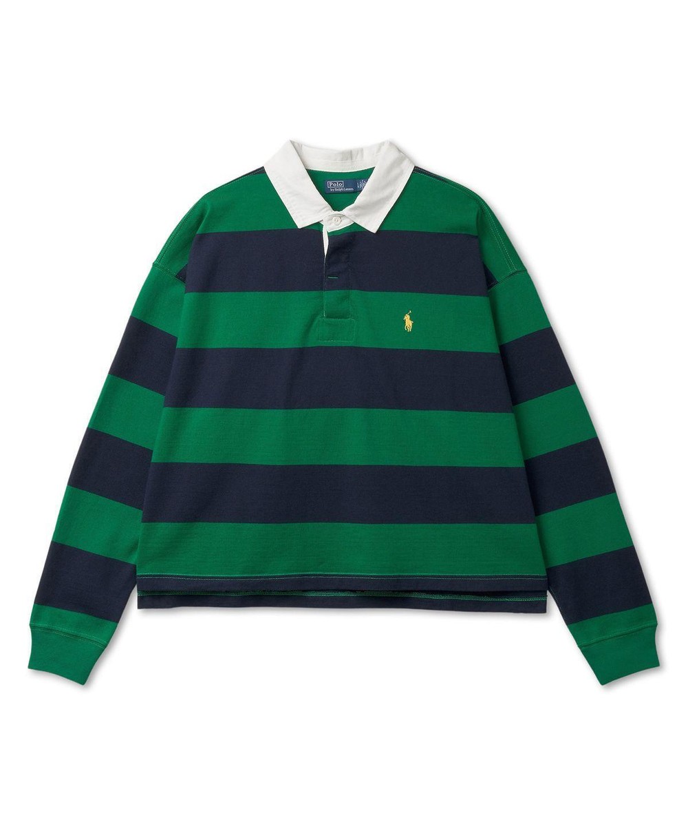 ■POLO RALPH LAUREN■ W Stripe Crop Jersey Rugby ShirtGreen Genuine Polo Ralph Lauren Womens Striped Cropped Jersey
