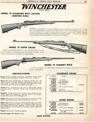 1957 Print Ad of Winchester Model 70 Standard, Super Varmint, Monte Carlo Rifle