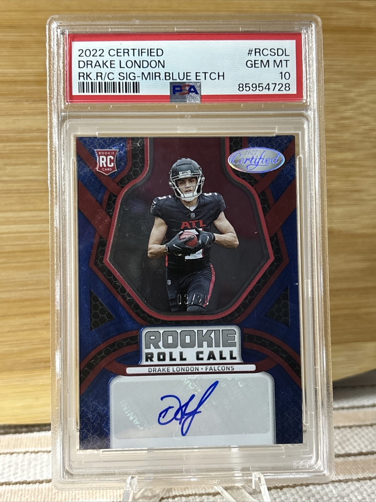 Drake London Panini Certified Rookie Roll Call Signatures #RCSDL Mirror Blue Etch