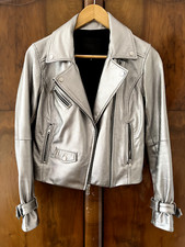 Paige Ashby Silver Leather Jacket Size Xs Uk 8