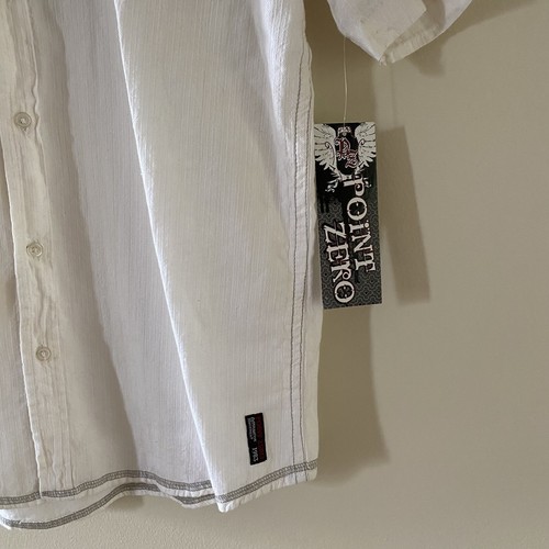 Vintage NWT Point Zero Size Medium M Ivory Button Short Sleeve Shirt Skull Logo - Picture 5 of 15
