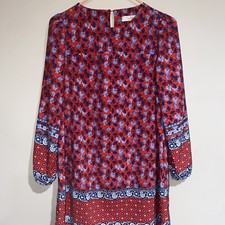 Ann Taylor Petites Loft Red Blue Floral Long Sleeve Sheath Key Hope Back Sz PXS