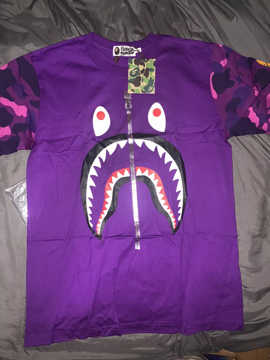 A Bathing Ape Purple Camo Shark T Shirt Size L