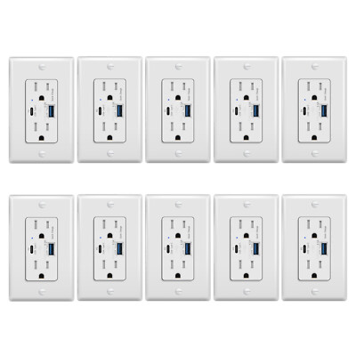 6.5A Quick Charger USB Type C/A Wall Outlet Receptacle 15A TR for Laptop iPhone