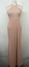 Morgan & Co. 3/4 Pink Womens Halter Sleeveless Lace Wedding Evening Gown Dress