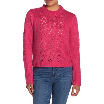 NORDSTROM WOVEN HEART Pullover Sweater Open Stitch hot pink Womens