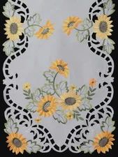 Embroidered Sunflower Cutwork Placemat Table Runner Tablecloth Topper White 6725