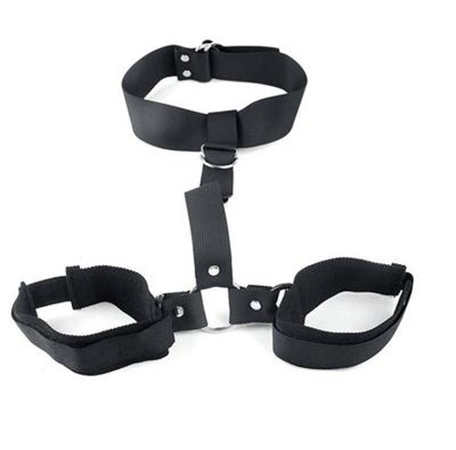 BDSM Neck Collar Wrist Bondage Restraint Hand Cuffs Bondage Adult Game Black - Picture 3 of 4