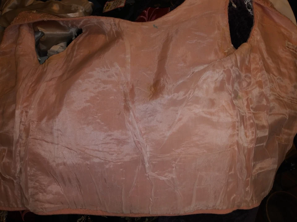 Blusa Top Oficina De Colección Lana Aleta Lentejuelas Rosa Brillante FRINGE Cuentas S 36" Foto 2 de 4