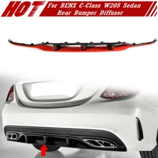 Painted Black + Red Fit FOR Mercedes BENZ W205 Rear Sport Bumper Diffuser