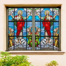 3D Cloud Jesus 411NAO Window Film Print Sticker Cling Stained Glass UV Block Fa