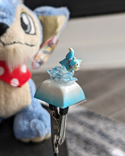 Neopets Baby Lupe Keycap w/rose Handmade Wire Resin Flower Polymer Clay Art