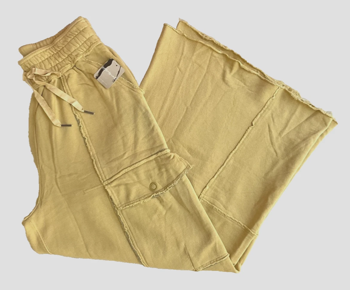 Free People Movement Dried Palm Cargo Wide Leg Raw Edges Lounge Jogger Sz M