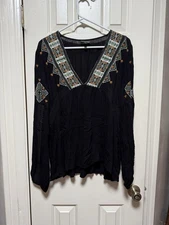 Boot Barn Women’s Shyanne Black embroidered boho top XL