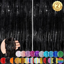 Black Fringe Curtain Party Streamers 2Pack 3.3X8.3 Ft Foil Fringe Backdrop Curta