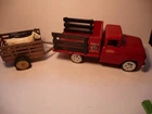 Vintage Tonka Farms Red Stake Truck Pressed Steel Tonka Truck WITH TRAILER