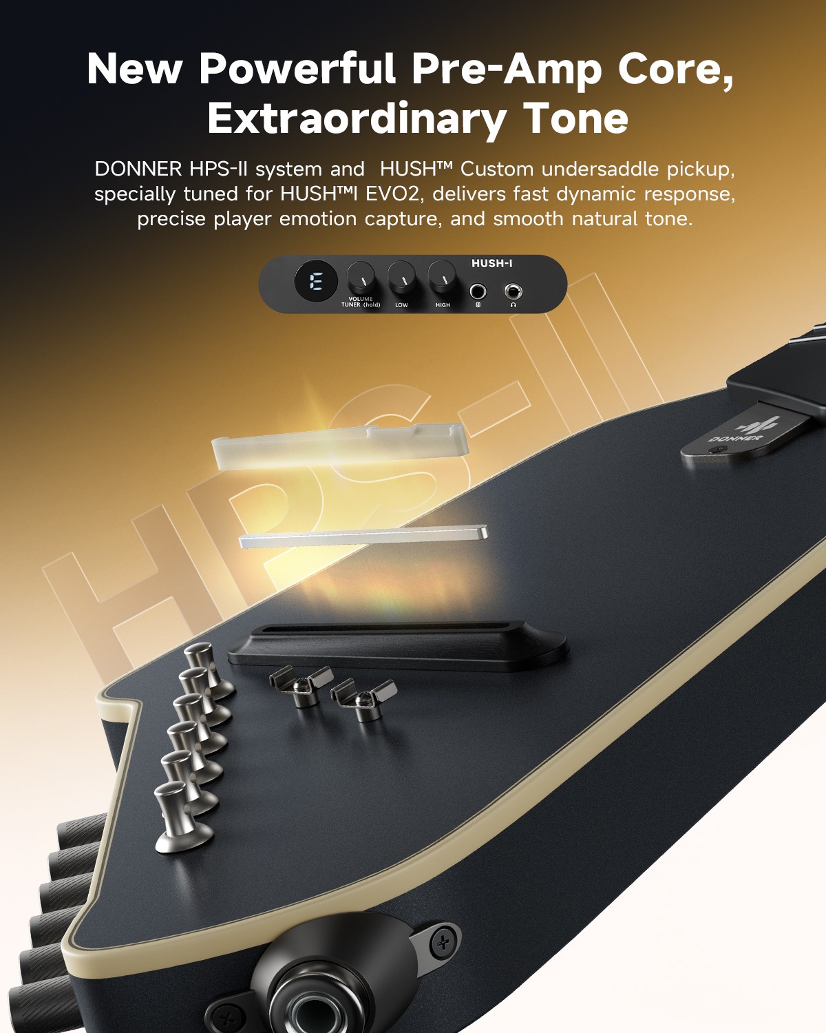 🎸Donner HUSH I EVO 2 Chitarra elettrica acustica senza testa Nera con accessori foto 6