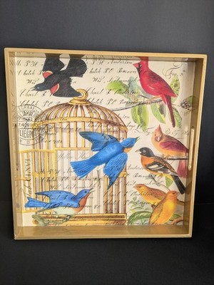 Michel Design Works Bird & Birdcage 12'' Lacquered Serving Tray