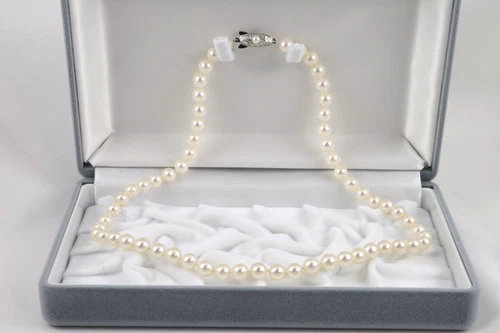 TASAKI Akoya Pearl Necklace 6.5-7.0mm 18" 14K White Gold Clasp w/ Case