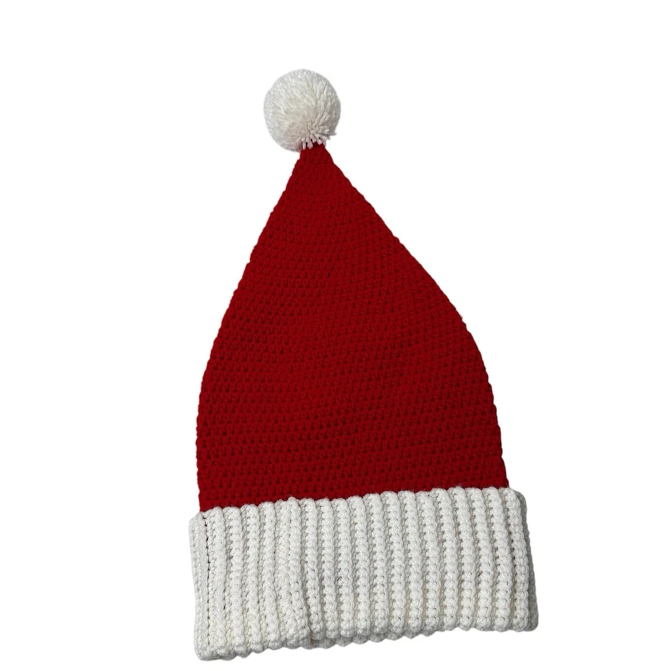 Sombrero de Papá Noel tejido a mano adulto L XL rojo blanco vacaciones Navidad medias sombrero casero Foto 3 de 4