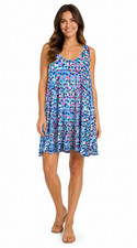 Profile by Gottex Swim Cover Up Dress Size Medium Geometric Sleeveless Blue Pool