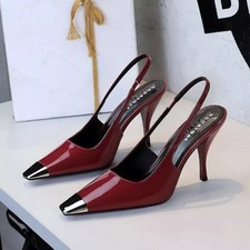 Decolte Slingback Donna Tacco 9 Cm Vernice Punta Metallizzata Rosso Chic CF50740