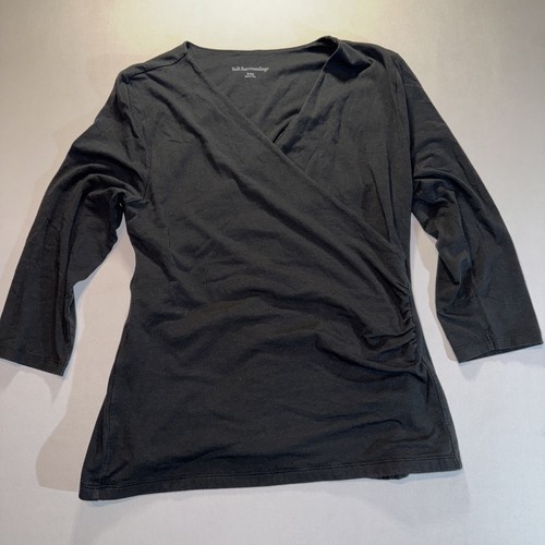 Soft Surroundings Top Womens XL Black 3/4 Sleeve Alyssa Faux Wrap Blouse Modal