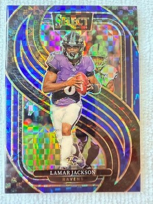 LAMAR JACKSON 2024 Select Premier Level Blue Prizm Checker #/175 Ravens