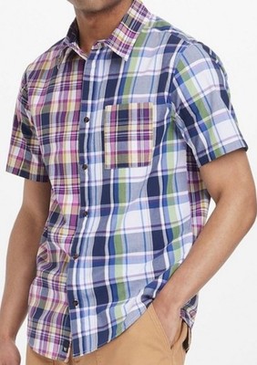 Mens MULTI clr Plaid LARGE size Slim Fit Short Sleeve Button up Shirt Goodfellow