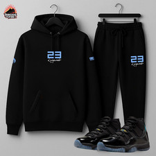 Men's Black Hoodie Joggers 23 Legend Sweatsuit 2pc Set To Match Jordan 11 Gamma