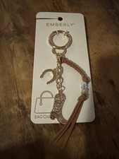 NEW NWT Beautiful Emberley Gold Tone Bag Charm Key Chain Cowboy Boot Beautiful