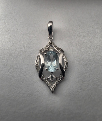 Kenny G 14K Weißgold Aquamarin Anhänger 0,42ct 30 Diamanten 0,12ct SI-HI