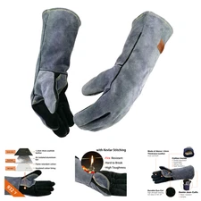 Leather Welding Gloves 16 Inch 932℉ Heat/Fire Resistant Large Mitts For BBQ,