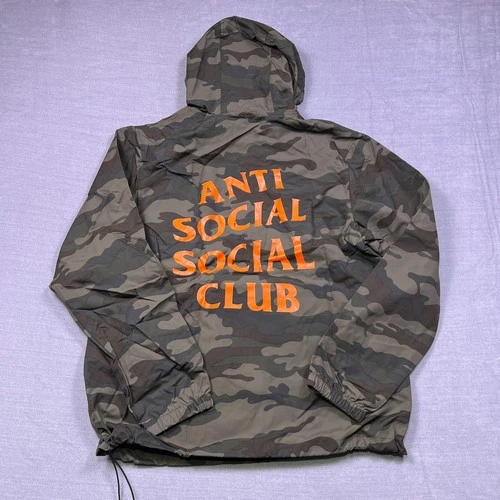 Anti Social Social Club Mens Green Orange Logo Camo Anorak Jacket Size XL image 2