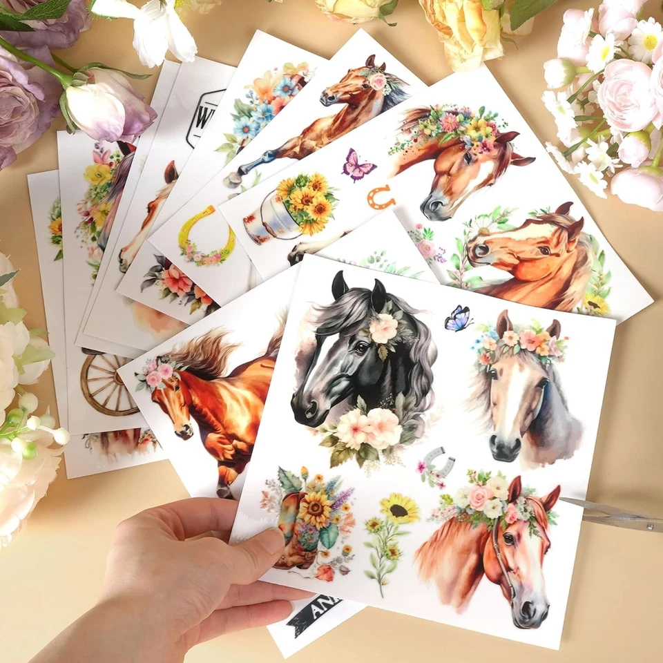 Pegatinas frotar en transferencias para muebles artesanales: 9 piezas frotar caballo en transferencias... Foto 4 de 4