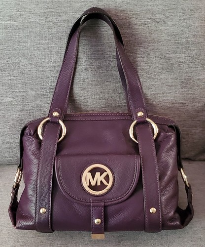 Michael Kors Plum Purple Leather Zip Satchel Top Handle Inner Pockets Gold Hrdwr