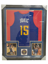 Nikola Jokic Signed Denver Nuggets Framed Blue Jersey Beckett COA