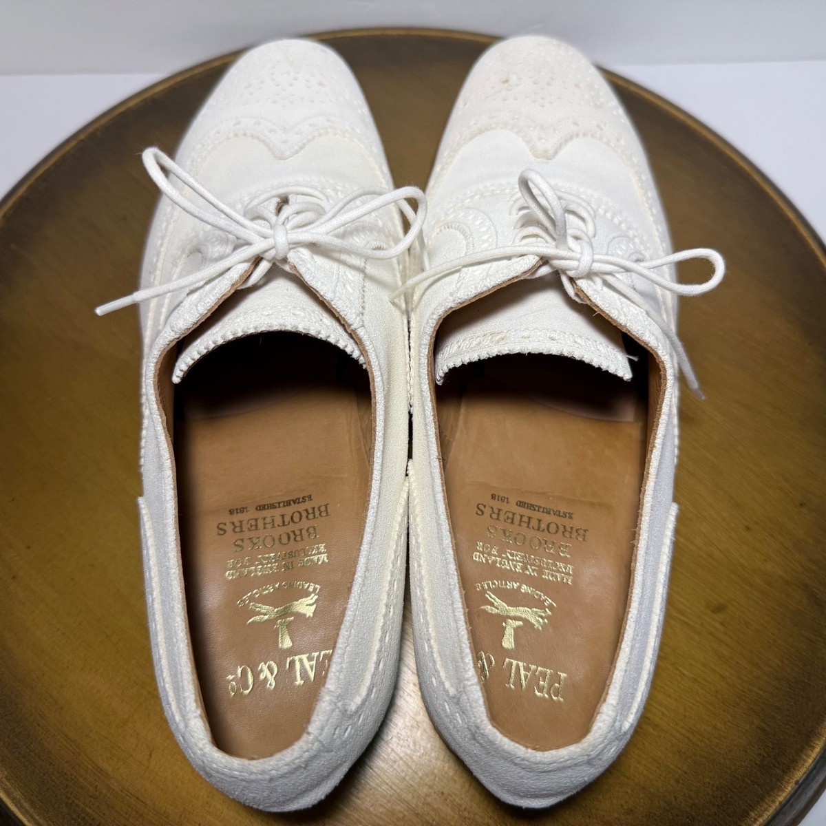 Peal & Co Brooks Brothers Shoes Mens Sz 8.5 D White Suede 