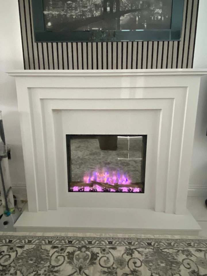Marble Electric Fire LED Fireplace Suite / Polar White Surround + Remote - Image 4 of 4