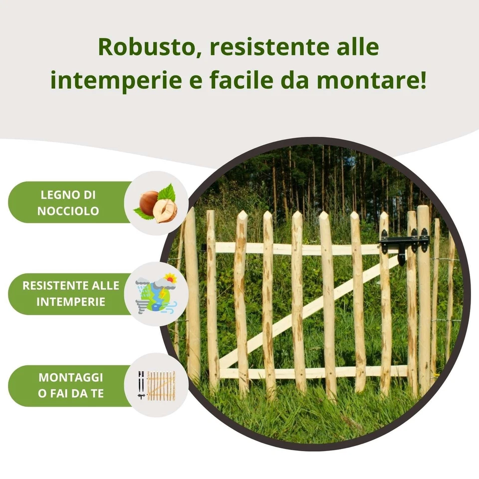 Cancello da giardino rustico in legno di nocciolo 1 o 2 ante + cerniere - Immagine 3 di 4